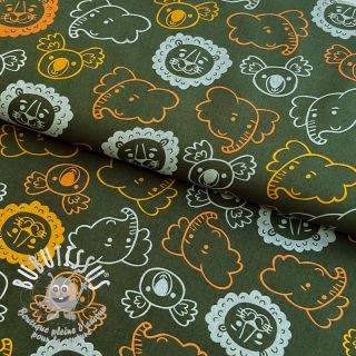 Tissu coton Safari animals dark green