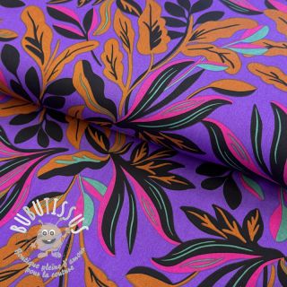 Tissu coton SATIN NERIDA HANSEN Lush leaves purple digital print