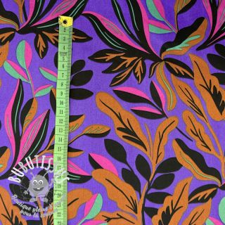 Tissu coton SATIN NERIDA HANSEN Lush leaves purple digital print