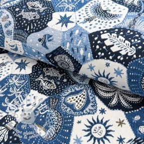 Tissu déco jacquard Tucan allover bleu