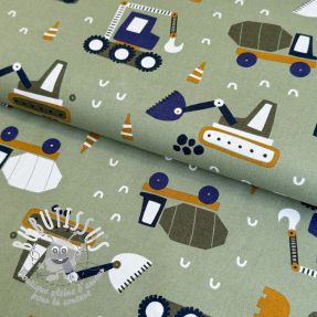 Tissu coton Fine vehicles army green digital print