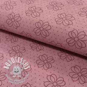 Tissu velours cotelé STRETCH Circle flower old pink