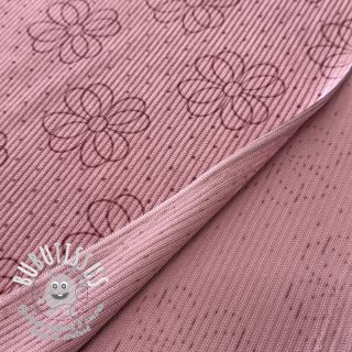 Tissu velours cotelé STRETCH Circle flower old pink