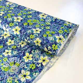 Viscose SATIN Blue flowers digital print