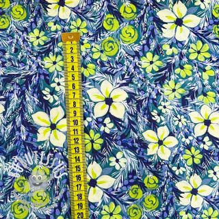 Viscose SATIN Blue flowers digital print