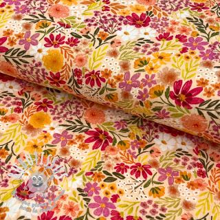 Tissu double gaze/mousseline Summer flowers peach digital print