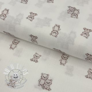 Tissu double gaze/mousseline Teddy white digital print ORGANIC