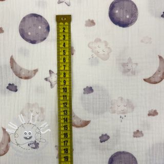 Tissu double gaze/mousseline Moon white digital print ORGANIC