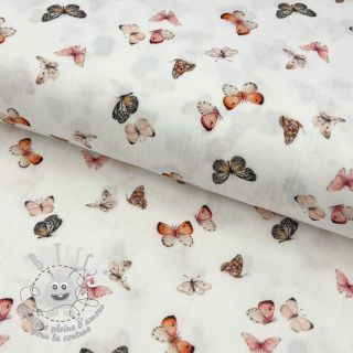 Tissu double gaze/mousseline Butterflies white digital print