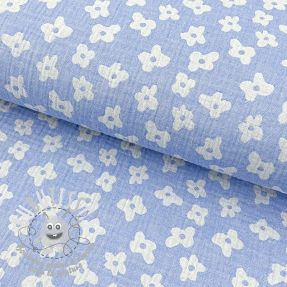 Tissu double gaze/mousseline JACQUARD Flowers royal blue