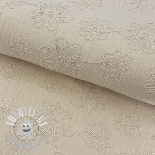 Tissu double gaze/mousseline EMBROIDERY Flowers natural washed