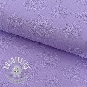 Tissu double gaze/mousseline EMBROIDERY Flowers lilac