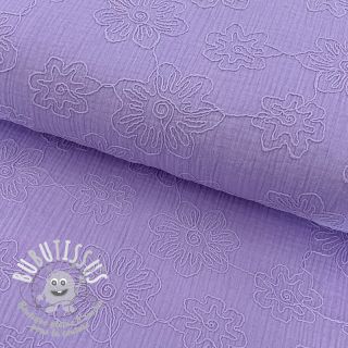 Tissu double gaze/mousseline EMBROIDERY Flowers lilac