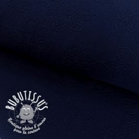 Tissu double gaze/mousseline EMBROIDERY Flowers navy